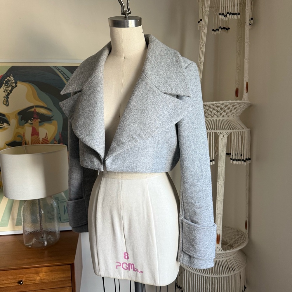 Designer Wool Gray Cropped Jacket - image 1